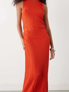 ASOS Sleeveless Ribbed Maxi Dress in Bright Orange